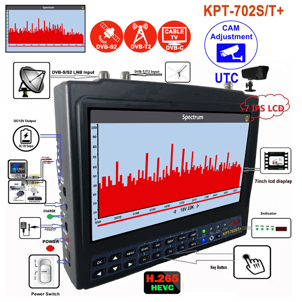 KPT-702ST+AHD DVB-S2/T2/C Spectrum Satellite  Finder 寻星仪