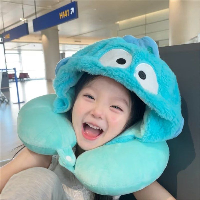 可爱卡通小丑鱼u型枕连帽脖子护颈便携H旅行飞机坐车长途睡觉头枕