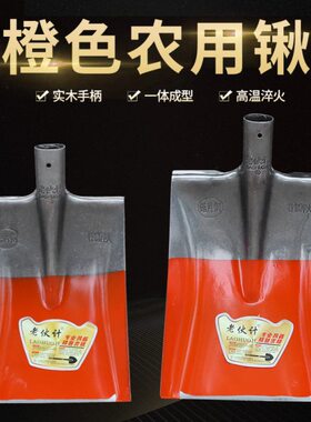 橙色钢锹农用方锹加硬木柄槐木园艺铲子挖菜种地工具带柄家用除冰
