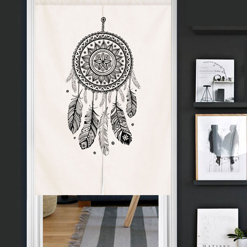 北欧鹿布艺门帘家用卧室隔断帘半帘客厅魔术贴柜子遮W挡帘子自粘