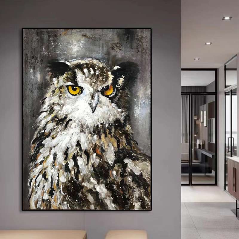 动物猫头鹰手绘油画酒店装饰画卧室大尺寸挂画新房卧室床头挂画图片