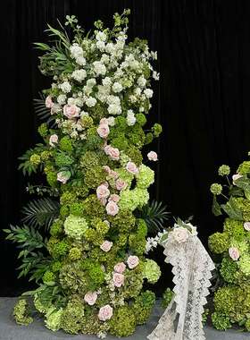 婚庆仿真花绿色花柱拱门花艺绢花绿植植物婚礼插花背景迎宾装饰