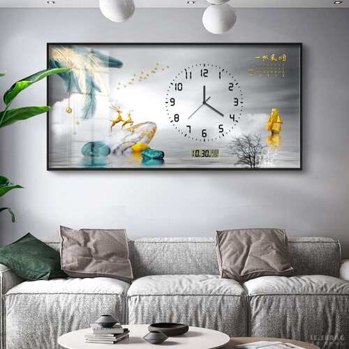 餐厅装饰画钟表万年历2024新款客厅壁画饭厅餐桌挂钟配电表箱挂画