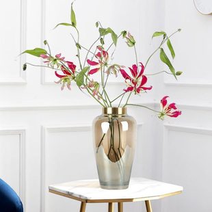 北欧铜环玻璃花瓶百合银柳插花客厅餐桌电视柜装 摆件 饰样板房软装