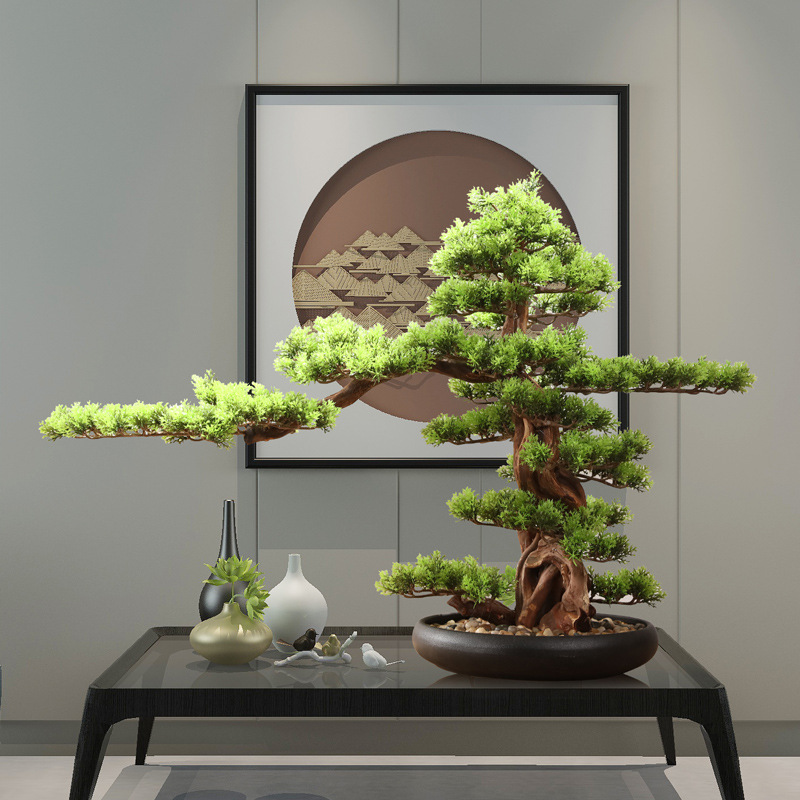 鎏玉堂仿真小号迎客松盆景客厅玄关书房家居摆件装饰品微景观软装