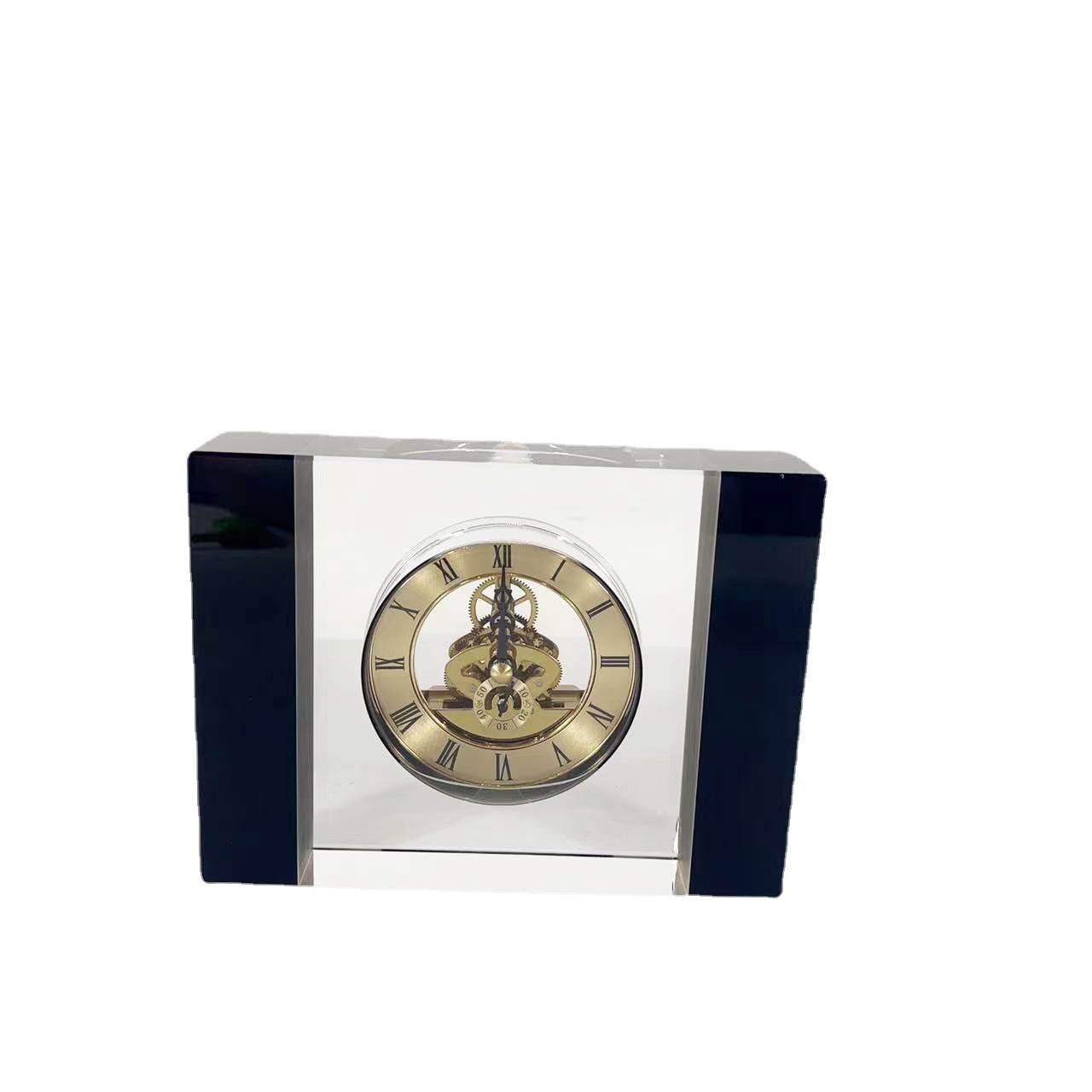 现代简约创意水晶玻璃钟表摆件样板房售楼处家居玄关桌面装饰品摆