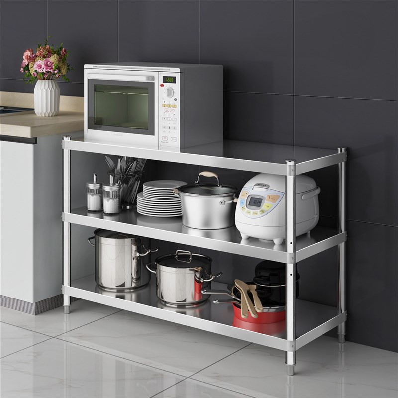 厨房置物架微波炉架3层收纳储物架加厚不锈钢落地三层烤箱架包邮