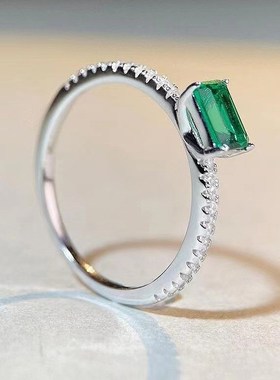 珠宝 2023新款S925银4*6mm绿锆单N钻简约百搭气质高级戒指女