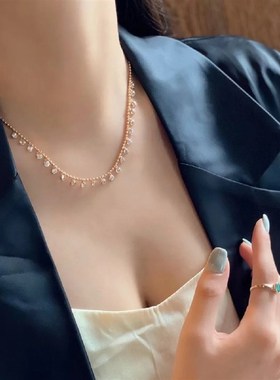 ins复古泡g泡钻流苏项链圆珠链中古风叠戴精致锁骨链小众设计感女