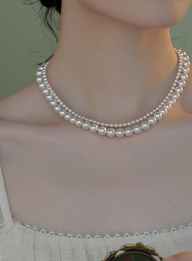 不锈钢元宝扣玻璃珍珠q项链女轻奢小众设计感简约锁骨链颈链女