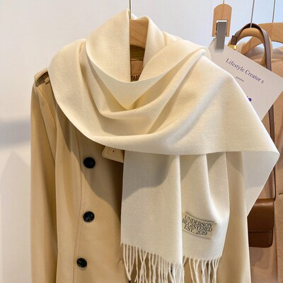 米白色仿羊绒围巾男女款冬季披肩加厚E保暖韩版ins针织围脖女百搭