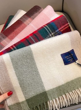 100%羊毛围巾男冬季羊绒2v024新款红色披肩礼物灰色男士格子围脖