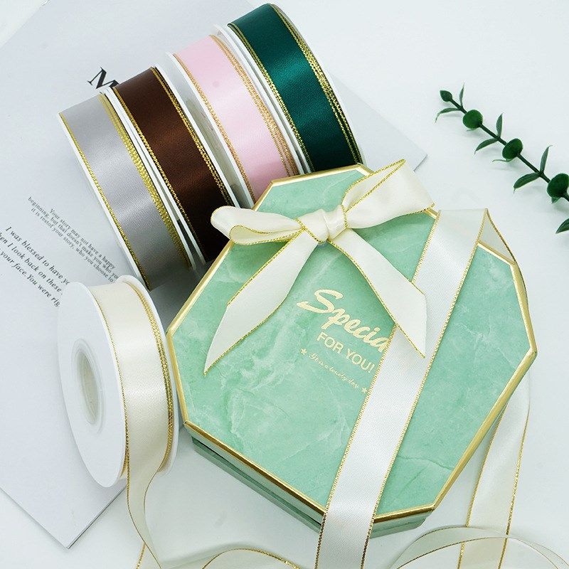 22mm金边色丁i双面涤纶带蛋糕丝带缎带绸带彩带diy玫瑰花材料