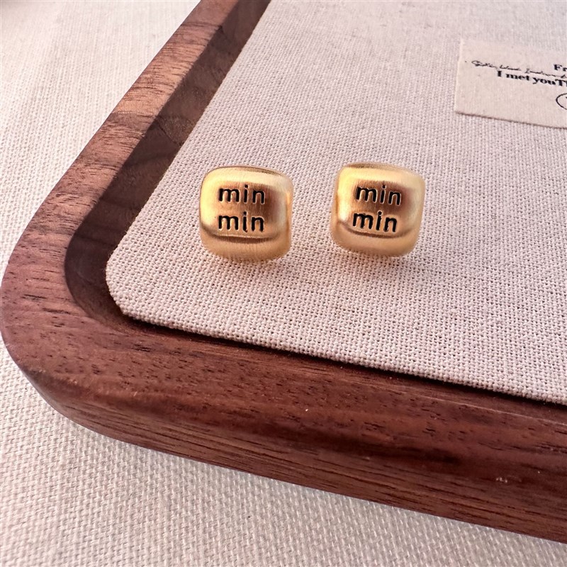 菱形字母金属拉丝耳钉轻奢u高级感气质大气小众设计冷淡ins风耳环