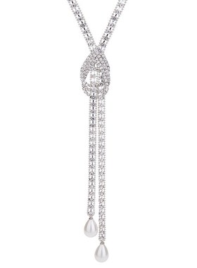 厂家直销项e链女爪链满钻水滴几何长款毛衣链欧美百搭时尚配饰