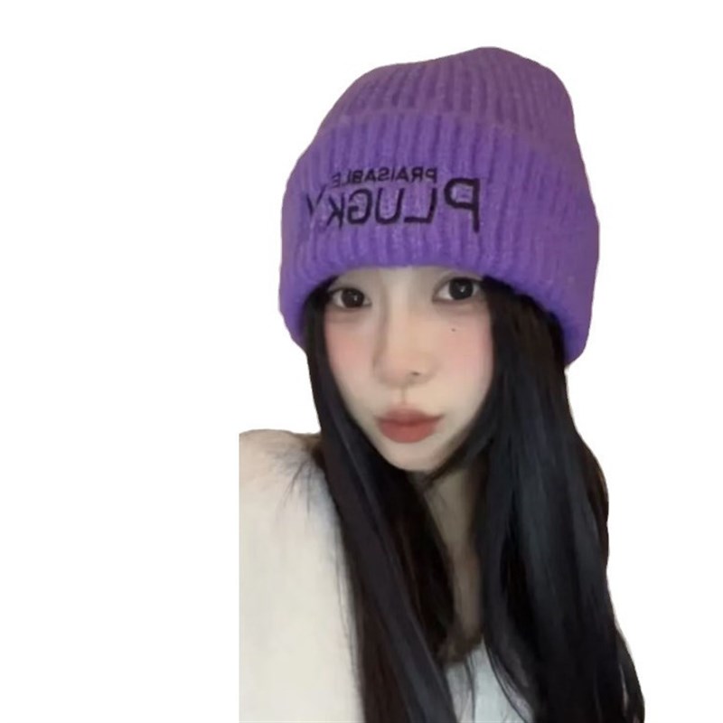 2024新款毛线帽子显脸小女刺绣款大头围男L士护耳帽套头帽冷帽保