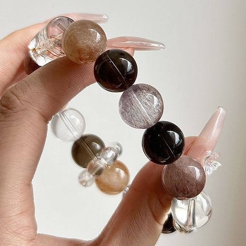 天然红铜发茶晶超七白水晶手B链女生大颗粒个性小众水晶串珠批