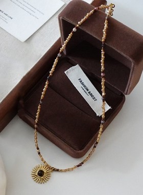 天然青金石吊坠项k链配饰女秋冬串珠高级感毛衣链叠戴新中式锁骨