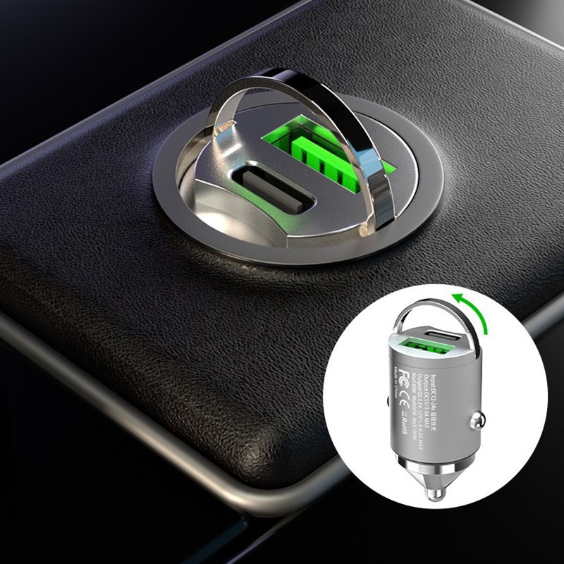 新款超级快充合金车载充电器隐形qc3.0H车充pd 30w迷你车充3A