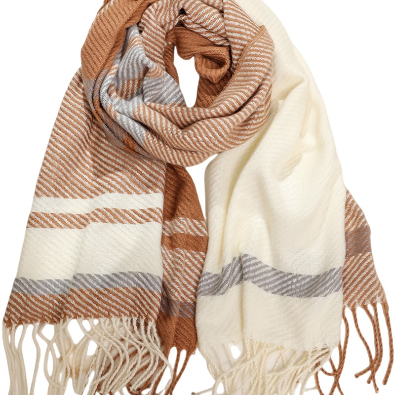 外贸日韩秋冬季新款围巾女欧美英伦学院I风灰色格子流苏围脖披肩