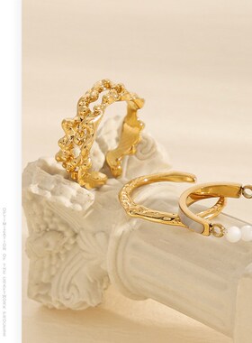 韩版小众设计感贝壳手饰不规则高级百F搭通勤温柔戒指女轻奢高级