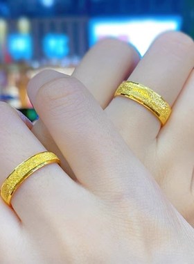 南非锡金里外一色戒指男女款磨砂车花情侣对戒开口U可调节戒子