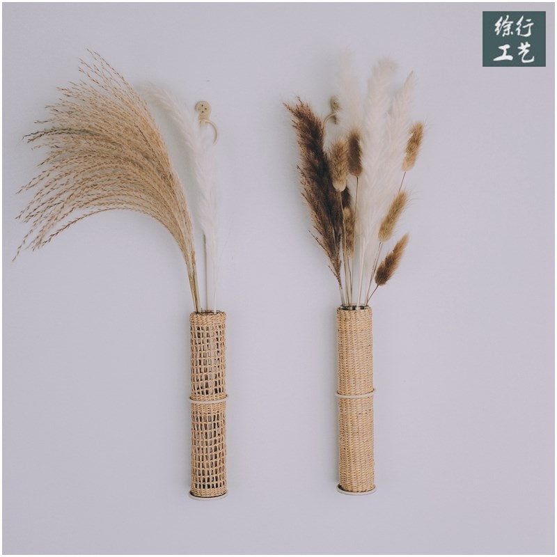 花瓶玻璃透明水养插花ins风挂钩试管花器民宿直筒壁挂草编装饰件