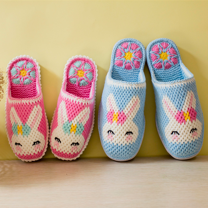 雅馨绣坊diy毛线钩织手工织鞋拖鞋可爱小兔子亲子软底防滑材料包