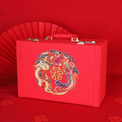 中式结婚礼金箱提亲聘金盒10万现金彩礼箱陪嫁手饰盒订婚彩礼盒子