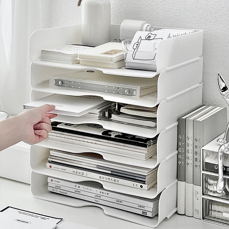 文件架桌面收纳盒透明多层办公室A4文件置物架书桌亚克力整理架筐