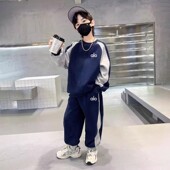 秋冬新款 2026时尚 加绒中大童运动休闲两件套 男童卫衣套装 奥莱韩版