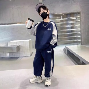 奥莱韩版男童卫衣套装2026时尚秋冬新款加绒中大童运动休闲两件套