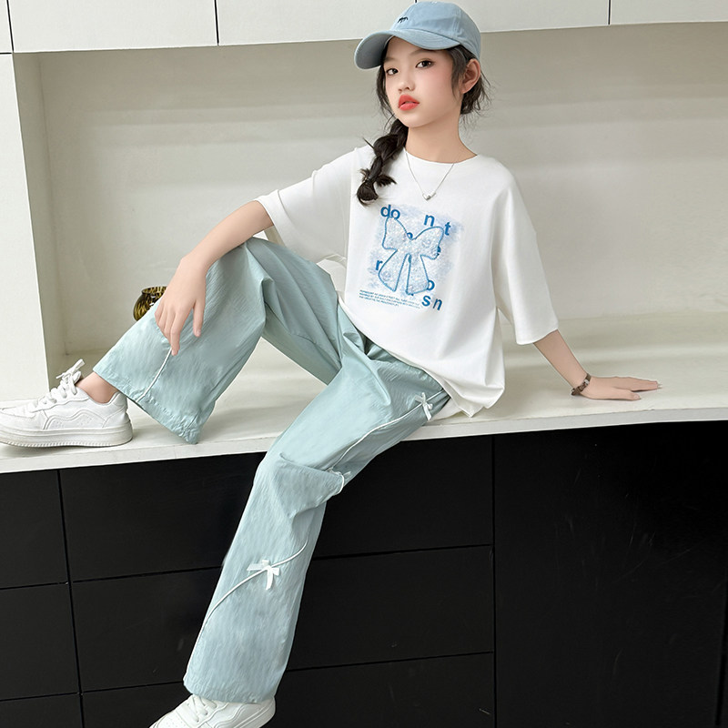 女童夏季短袖花边阔腿裤两件套潮