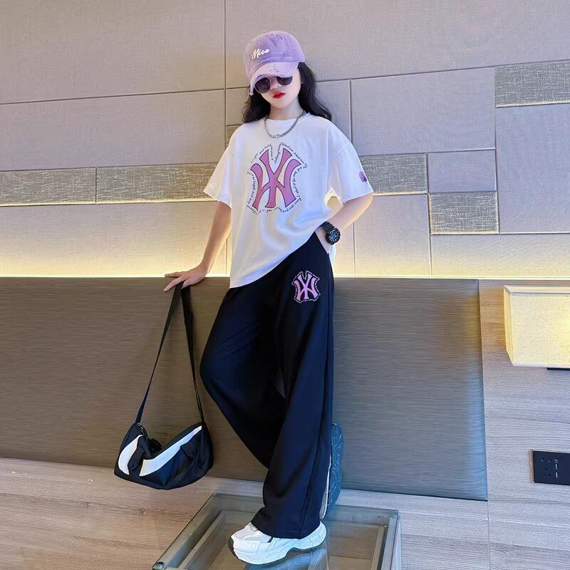 奥莱女童T恤长裤套装夏2026新款洋气时髦轻奢中大童女孩运动衣服