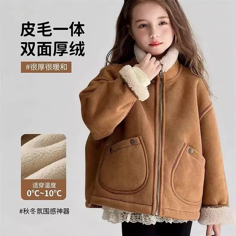 女童皮毛一体加绒加厚外套
