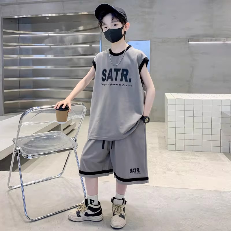 男童夏季运动背心短裤套装新款