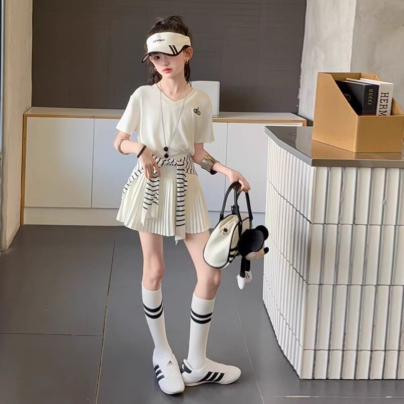 女大童夏季短袖百褶裙两件套