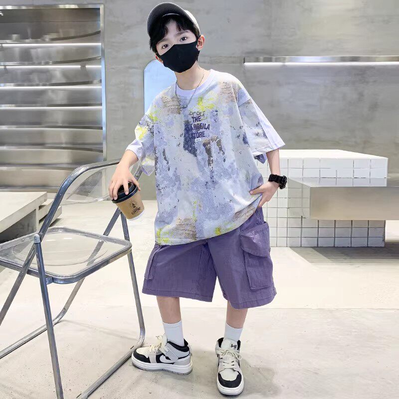 奥莱男童夏季套装2026新款夏款时尚运动薄款洋气短袖短裤两件套潮