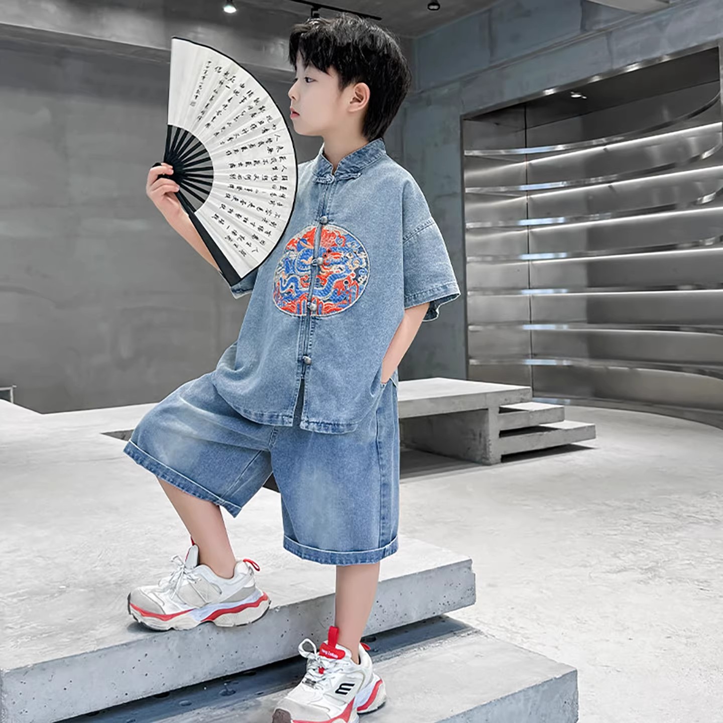 男童夏季中式国风牛仔汉服两件套