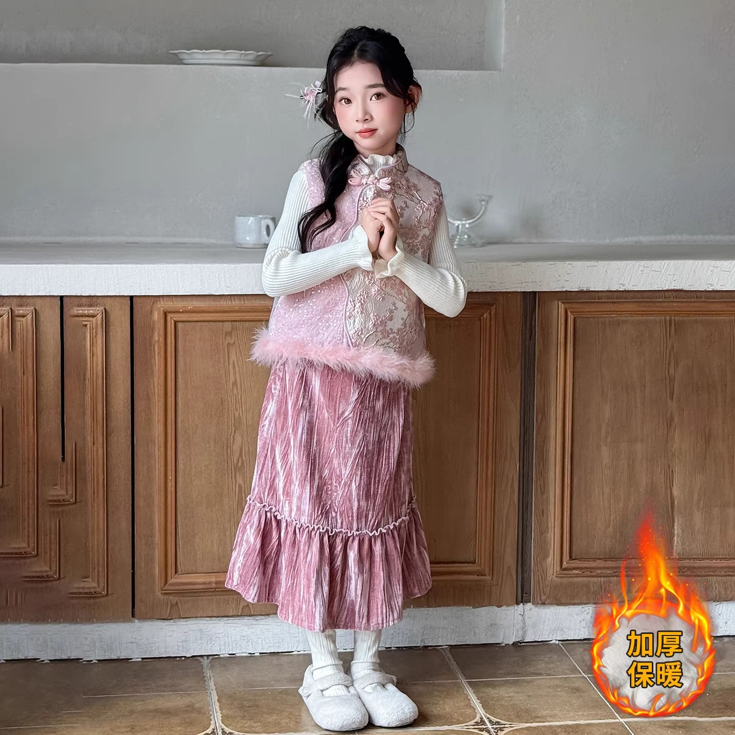 女童新中式冬装半身裙套装新年服