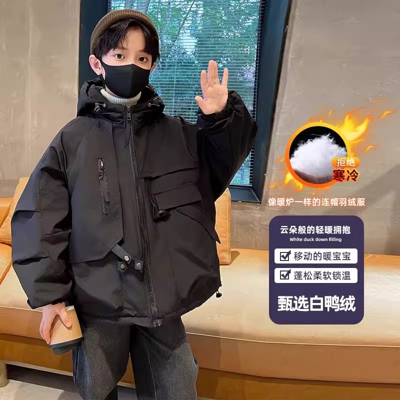 男童白鸭绒工装羽绒服秋冬加厚潮