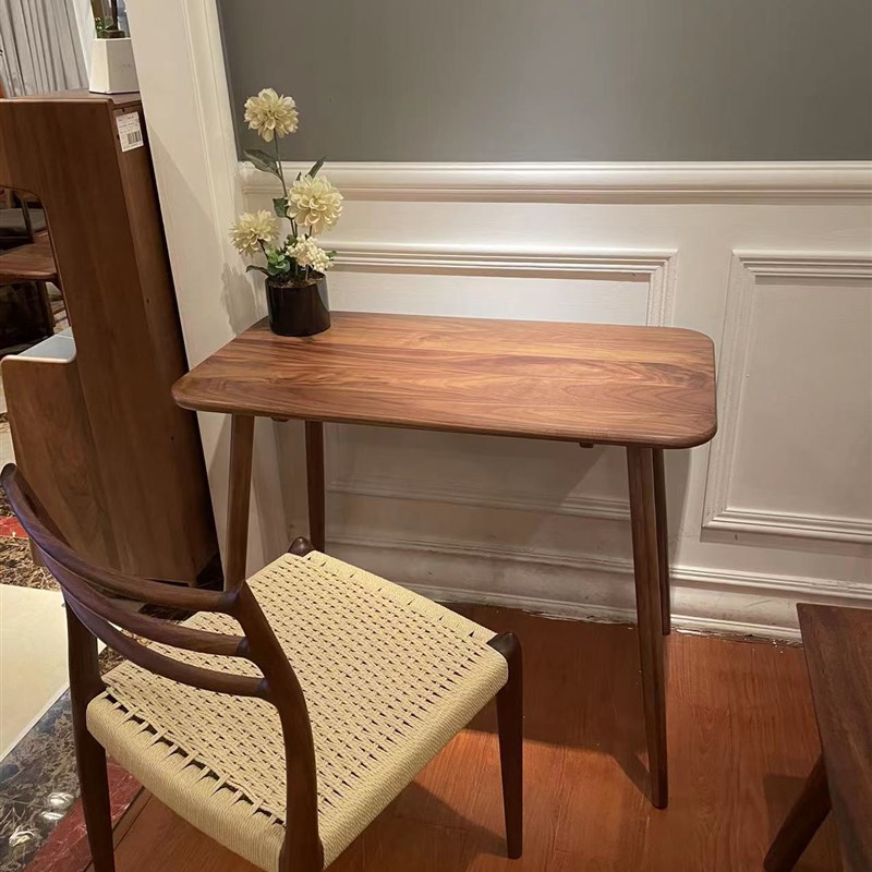黑胡桃木小书桌纯实木小茶桌家用小边桌简约实木小吧台学习桌