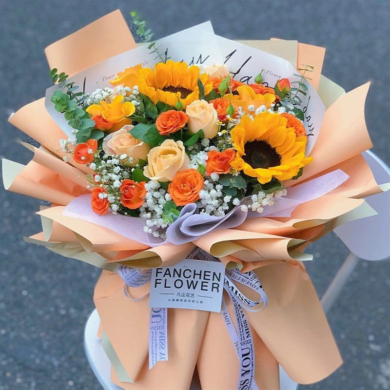 向日葵玫瑰毕业花束重庆武汉鲜花速递同城送女友老师长辈生日祝福