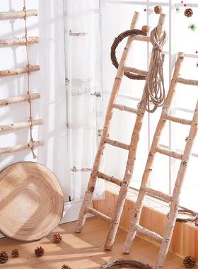 桦木实木梯子森林原木装饰墙挂绳地板站立的装饰品覆古怀旧的幼儿