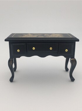 1:12dollhouse娃娃屋 复古书画写字台 怀旧古风书桌 黑色桌子