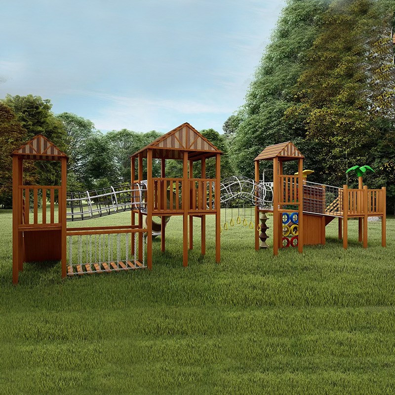 室外景区木制攀爬架钻网组合大型小区滑梯儿童户外组合游乐设备