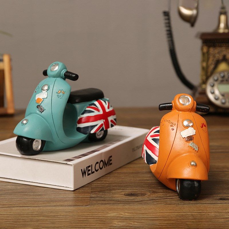 zakka复古摩托车模型摆件 家居客厅书房电视柜橱窗摆件创意存钱罐
