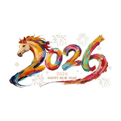 2026马年商场店铺橱窗氛围布置元旦春节装饰炫彩贴纸happynewyear