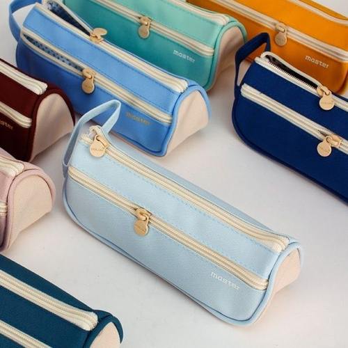 USLON尤斯隆若盐学生笔袋手提式双兜文具袋大容量帆布笔袋简约