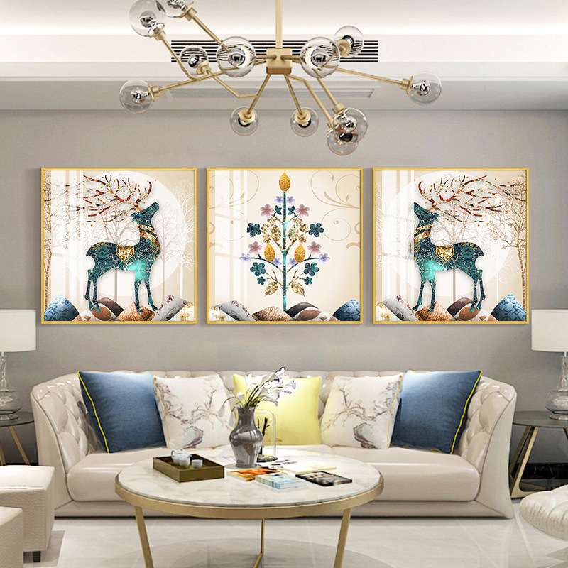 现代轻奢鹿玄幻餐桌饭厅客厅装饰画正方形挂画餐厅玄关画INS风图片